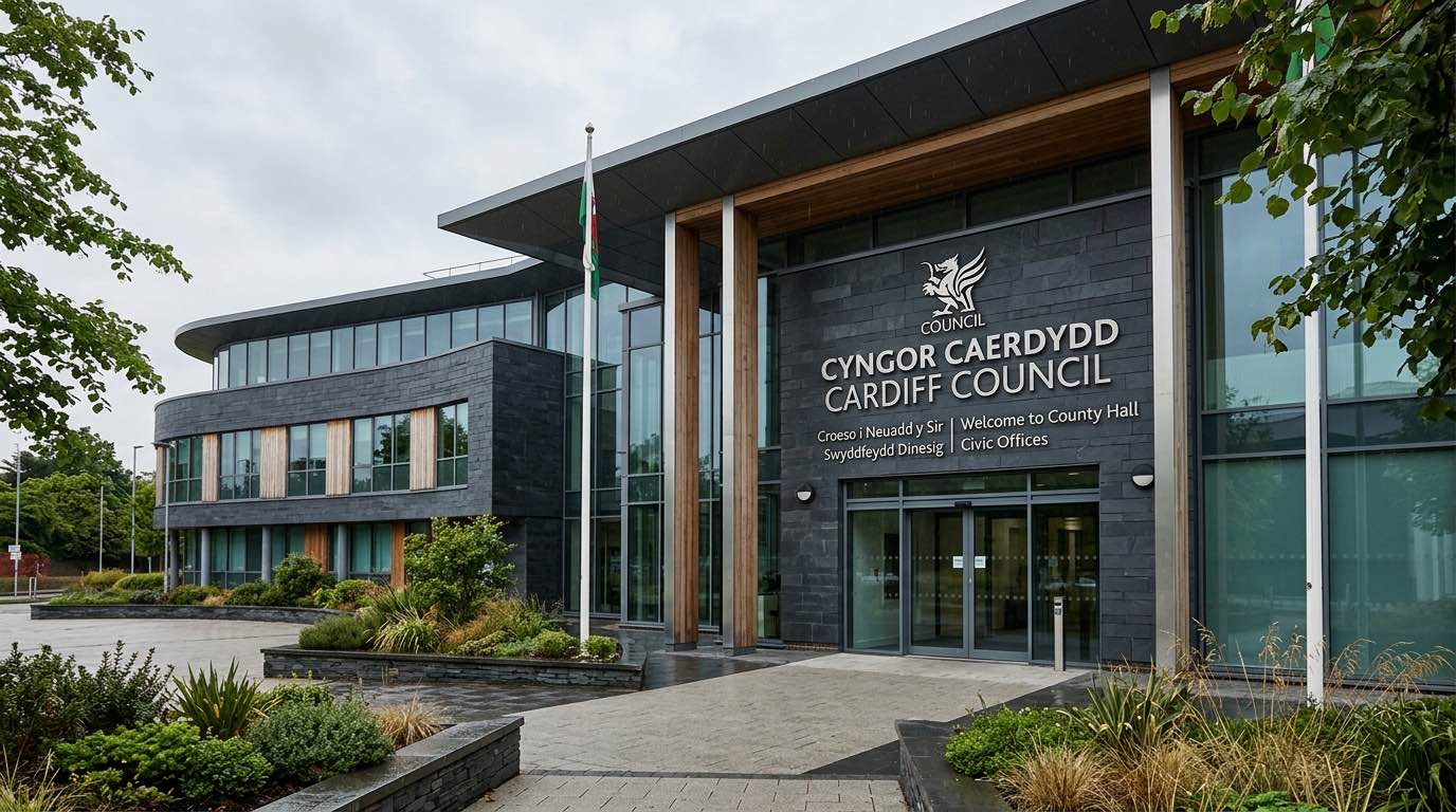 Bilingual Welsh-English signage at Cardiff Council building